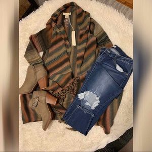 VICI Collection Striped Drape Front Cardigan